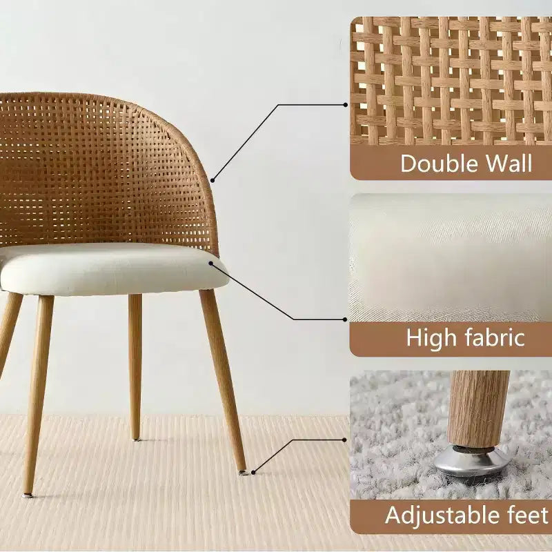 Sedie da pranzo imbottite in rattan, sedia a botte senza braccioli in lino con schienale curvo in canna – da 6 o 8