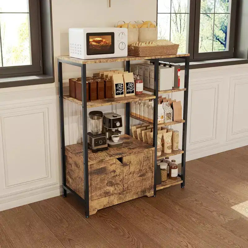 Mobiletto angolare da caffè in stile rustico con 5 ripiani – Credenza compatta