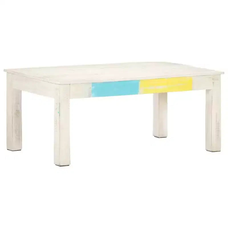 Tavolino da caffè in legno massello di mango – Finitura rustica sbiancata 110x60x45 cm