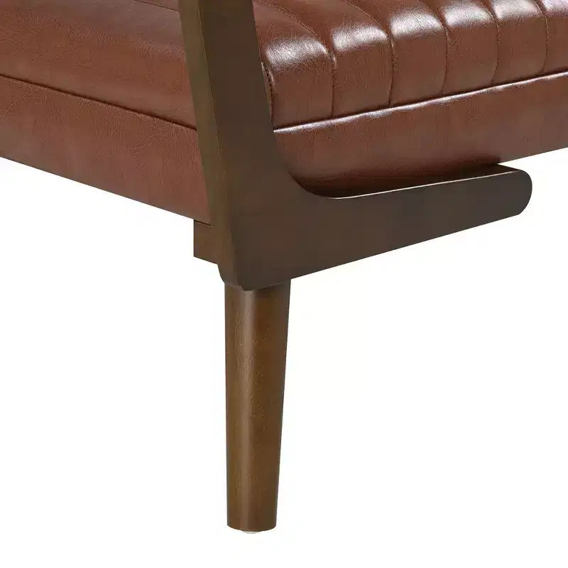 Panca contenitore imbottita in ecopelle con trapuntatura a canale in stile metà secolo, 132 cm, gambe in noce