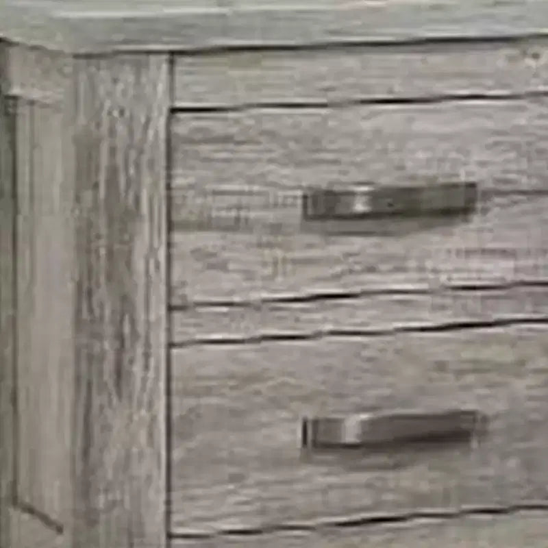 Comodino con due cassetti e maniglie a barra in metallo – Grigio, venature naturali del legno