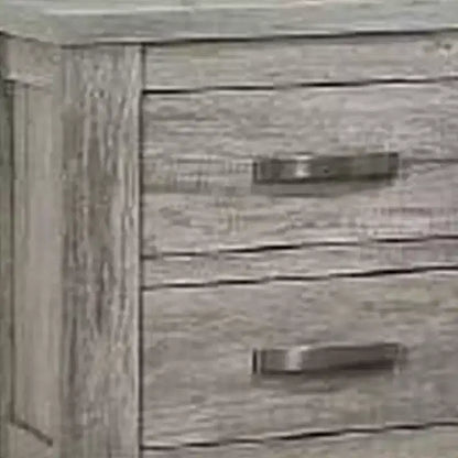 Comodino con due cassetti e maniglie a barra in metallo – Grigio, venature naturali del legno