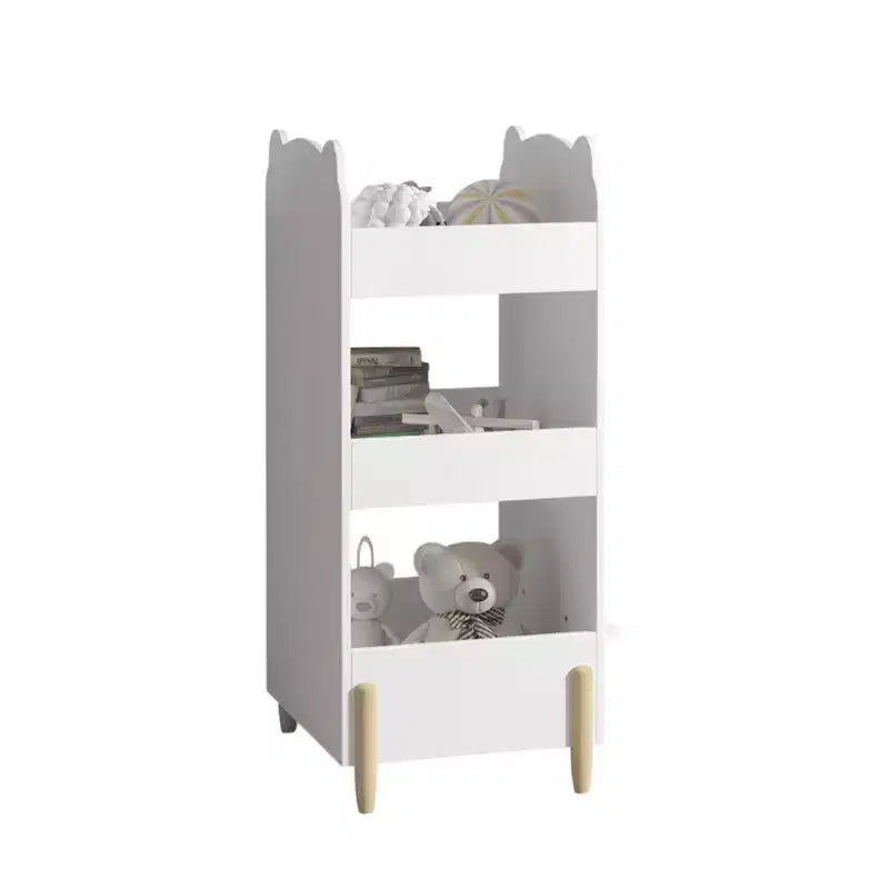 Libreria per bambini in legno a forma di orsetto con lavagna laterale e 3 ripiani a giorno – Bianca