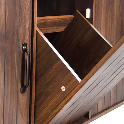 Isola da Cucina con Mobiletto Pattumiera, Ante a Scomparsa, Portaspezie, Portasciugamani e Cassetto – Noce