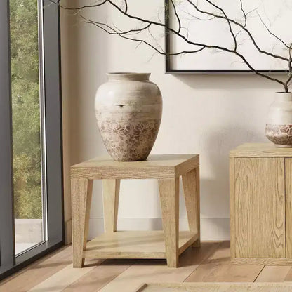 Tavolino quadrato moderno contemporaneo da 61 cm con ripiano aperto – Gambe in legno di gomma