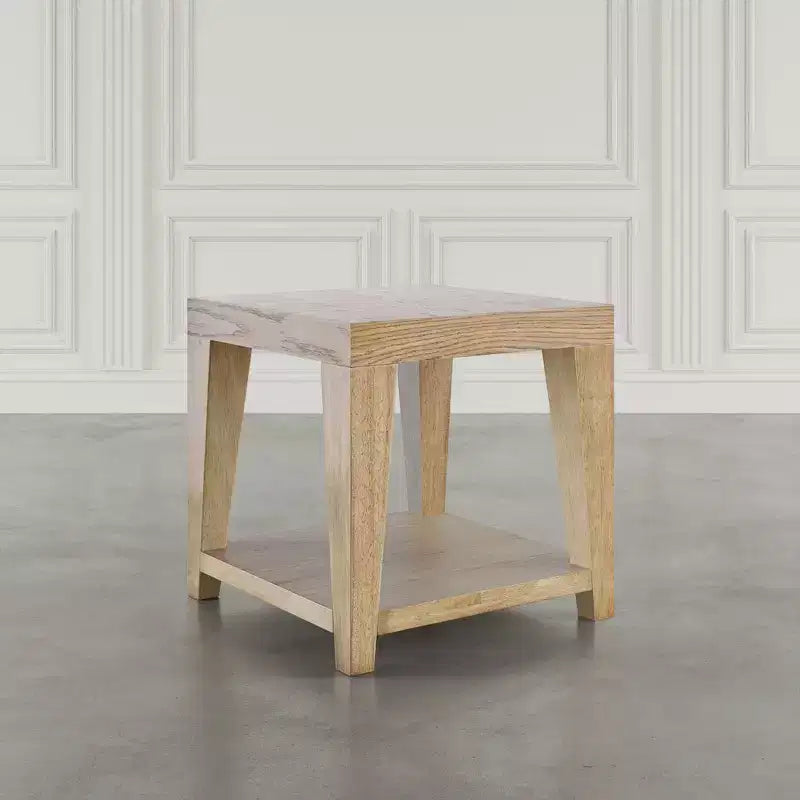 Tavolino quadrato moderno contemporaneo da 61 cm con ripiano aperto – Gambe in legno di gomma