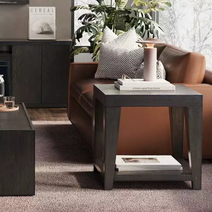 Tavolino quadrato moderno contemporaneo da 61 cm con ripiano aperto – Gambe in legno di gomma