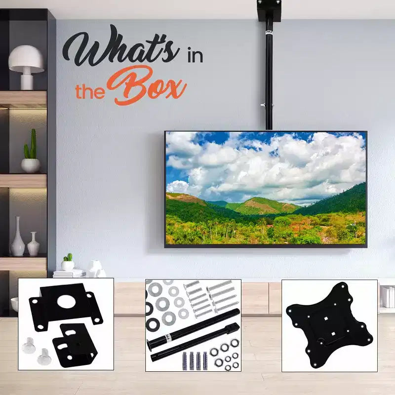 Supporto universale per TV da soffitto inclinabile, orientabile e regolabile in altezza, per TV da 23" a 42"