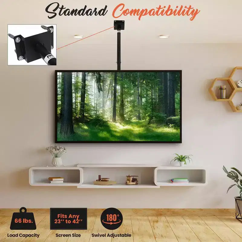Supporto universale per TV da soffitto inclinabile, orientabile e regolabile in altezza, per TV da 23" a 42"