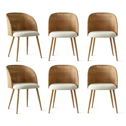 Sedie da pranzo imbottite in rattan, sedia a botte senza braccioli in lino con schienale curvo in canna – da 6 o 8
