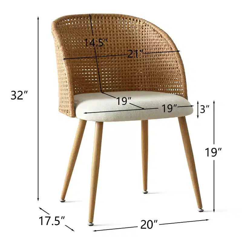 Sedie da pranzo imbottite in rattan, sedia a botte senza braccioli in lino con schienale curvo in canna – da 6 o 8