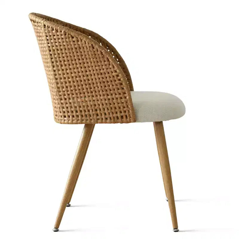 Sedie da pranzo imbottite in rattan, sedia a botte senza braccioli in lino con schienale curvo in canna – da 6 o 8