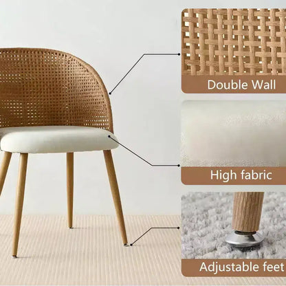 Sedie da pranzo imbottite in rattan, sedia a botte senza braccioli in lino con schienale curvo in canna – da 6 o 8