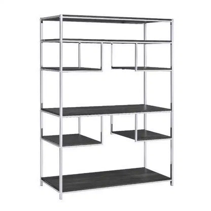 Libreria Geometrica 72" con 7 Ripiani – Struttura in Metallo Argento e Ripiani in Legno