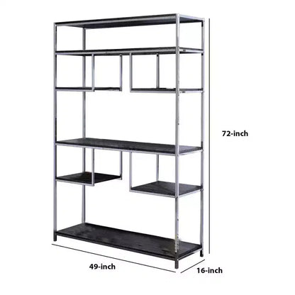 Libreria Geometrica 72" con 7 Ripiani – Struttura in Metallo Argento e Ripiani in Legno