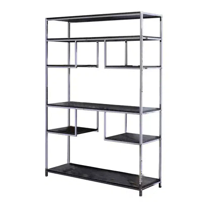 Libreria Geometrica 72" con 7 Ripiani – Struttura in Metallo Argento e Ripiani in Legno