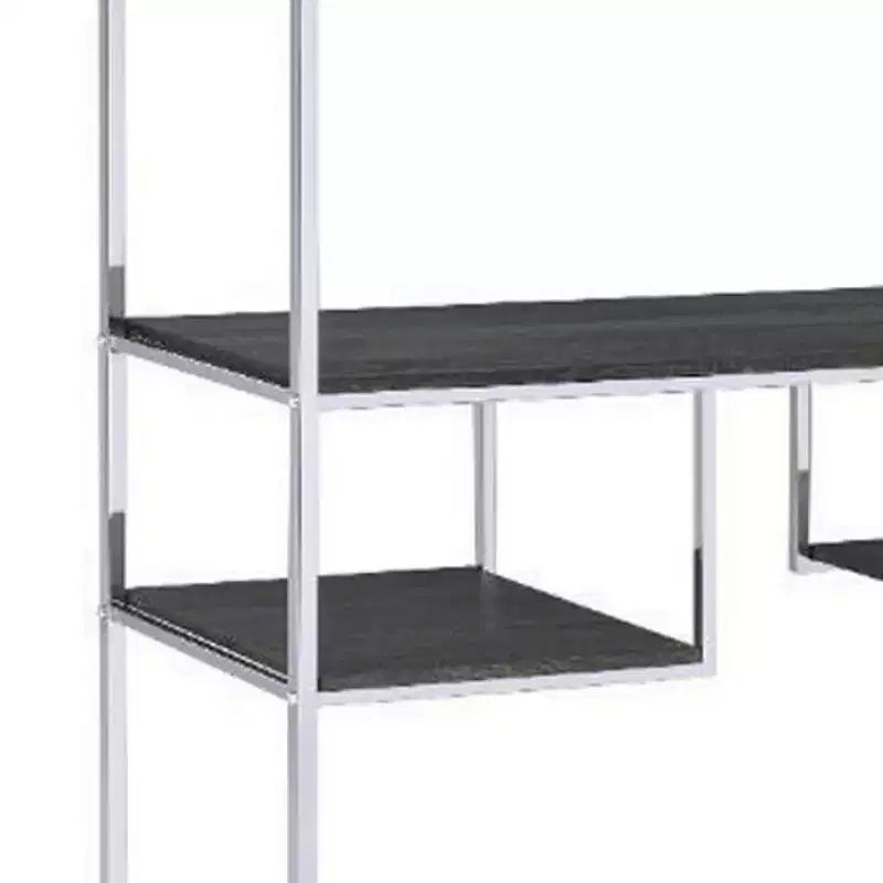 Libreria Geometrica 72" con 7 Ripiani – Struttura in Metallo Argento e Ripiani in Legno