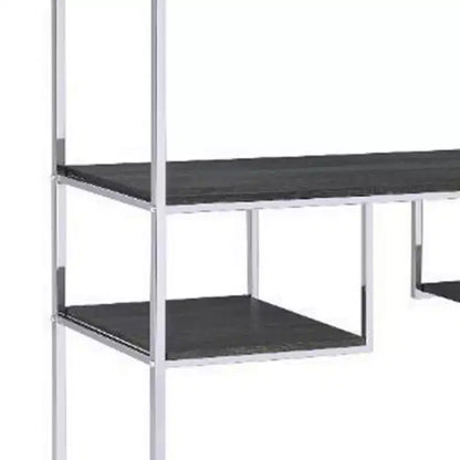 Libreria Geometrica 72" con 7 Ripiani – Struttura in Metallo Argento e Ripiani in Legno