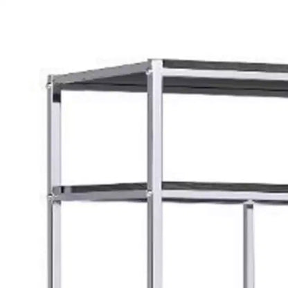 Libreria Geometrica 72" con 7 Ripiani – Struttura in Metallo Argento e Ripiani in Legno