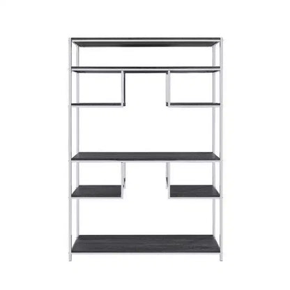 Libreria Geometrica 72" con 7 Ripiani – Struttura in Metallo Argento e Ripiani in Legno