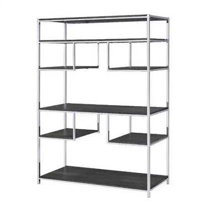Libreria Geometrica 72" con 7 Ripiani – Struttura in Metallo Argento e Ripiani in Legno