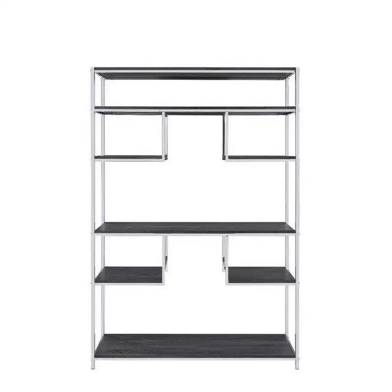 Libreria Geometrica 72" con 7 Ripiani – Struttura in Metallo Argento e Ripiani in Legno