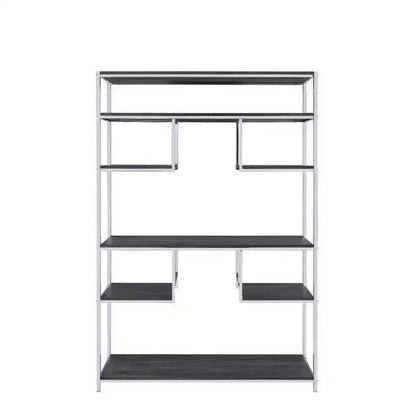 Libreria Geometrica 72" con 7 Ripiani – Struttura in Metallo Argento e Ripiani in Legno