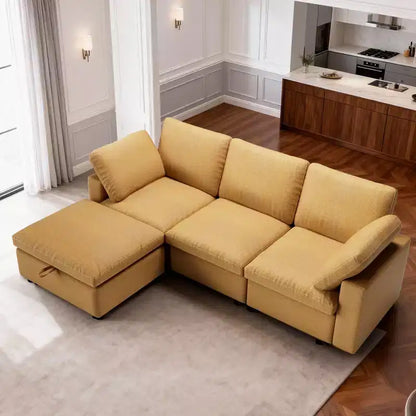 Divano sezionale in pelle rigenerata Cat Paw con pouf contenitore – 3 posti, per soggiorno