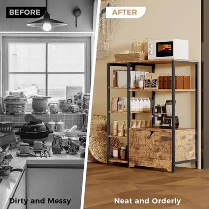 Mobiletto angolare da caffè in stile rustico con 5 ripiani – Credenza compatta