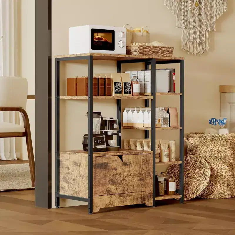 Mobiletto angolare da caffè in stile rustico con 5 ripiani – Credenza compatta