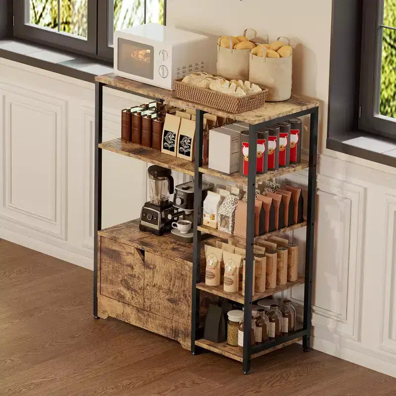 Mobiletto angolare da caffè in stile rustico con 5 ripiani – Credenza compatta