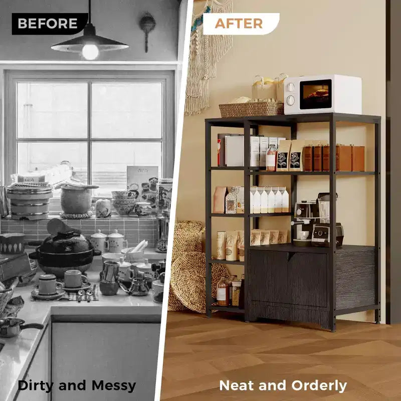 Mobiletto angolare da caffè in stile rustico con 5 ripiani – Credenza compatta