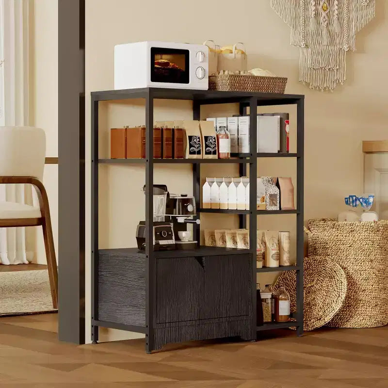 Mobiletto angolare da caffè in stile rustico con 5 ripiani – Credenza compatta