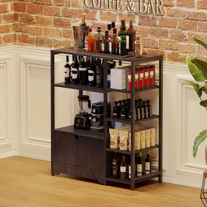 Mobiletto angolare da caffè in stile rustico con 5 ripiani – Credenza compatta