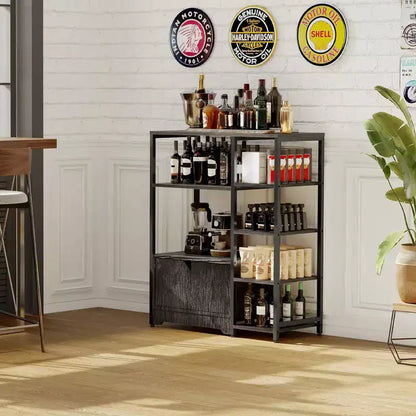 Mobiletto angolare da caffè in stile rustico con 5 ripiani – Credenza compatta