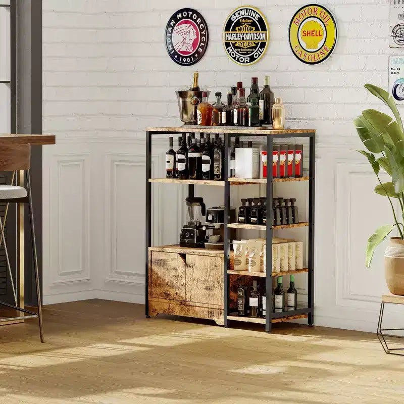 Mobiletto angolare da caffè in stile rustico con 5 ripiani – Credenza compatta