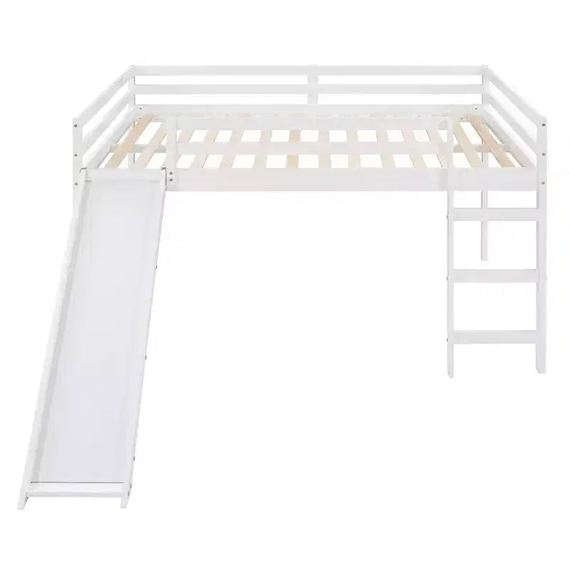 Letto a soppalco matrimoniale con scivolo, sponda a tutta lunghezza e design multifunzionale – Bianco