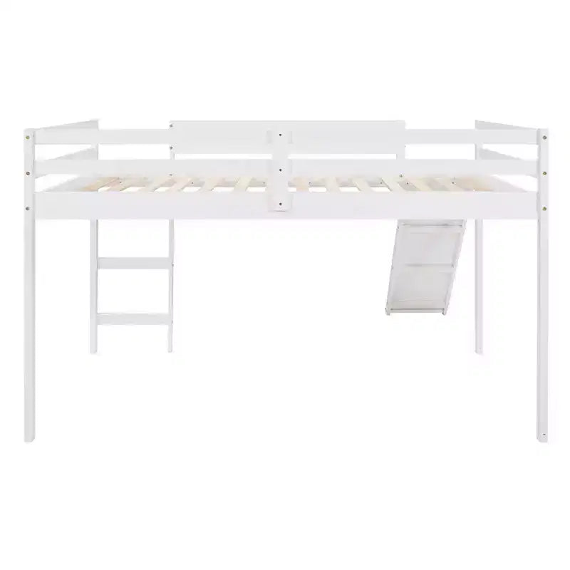 Letto a soppalco matrimoniale con scivolo, sponda a tutta lunghezza e design multifunzionale – Bianco