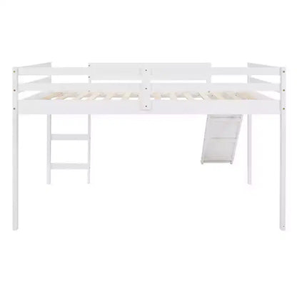 Letto a soppalco matrimoniale con scivolo, sponda a tutta lunghezza e design multifunzionale – Bianco
