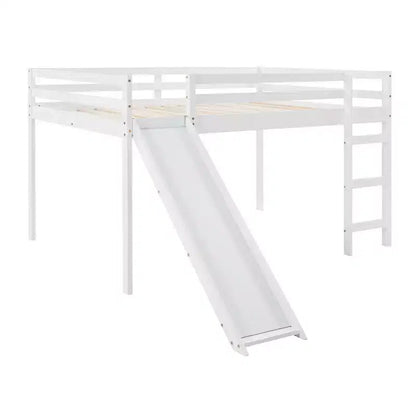 Letto a soppalco matrimoniale con scivolo, sponda a tutta lunghezza e design multifunzionale – Bianco