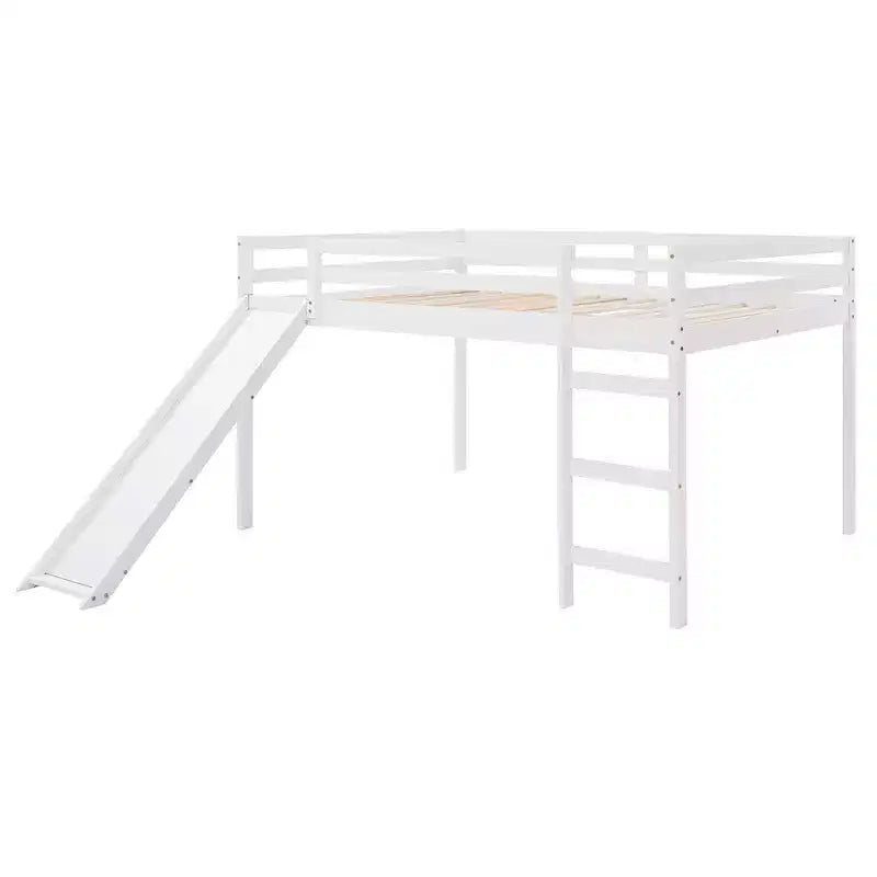 Letto a soppalco matrimoniale con scivolo, sponda a tutta lunghezza e design multifunzionale – Bianco