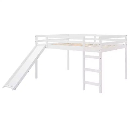 Letto a soppalco matrimoniale con scivolo, sponda a tutta lunghezza e design multifunzionale – Bianco