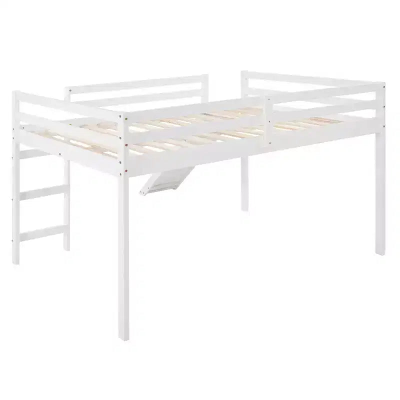 Letto a soppalco matrimoniale con scivolo, sponda a tutta lunghezza e design multifunzionale – Bianco