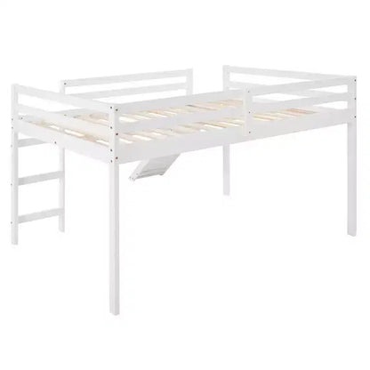 Letto a soppalco matrimoniale con scivolo, sponda a tutta lunghezza e design multifunzionale – Bianco