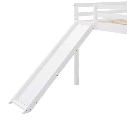 Letto a soppalco matrimoniale con scivolo, sponda a tutta lunghezza e design multifunzionale – Bianco