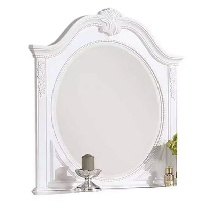 Specchio da comò classico bianco in legno massello da 42" con cornice intagliata e vetro smussato