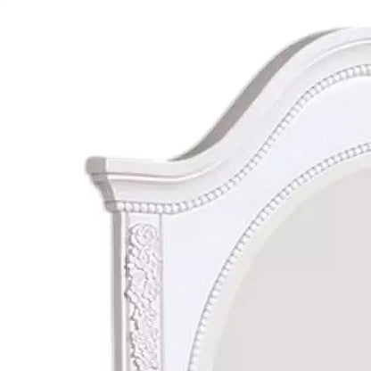 Specchio da comò classico bianco in legno massello da 42" con cornice intagliata e vetro smussato