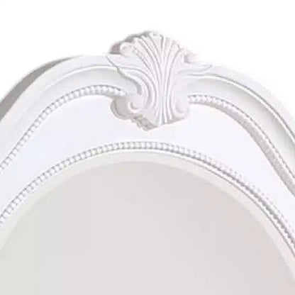 Specchio da comò classico bianco in legno massello da 42" con cornice intagliata e vetro smussato