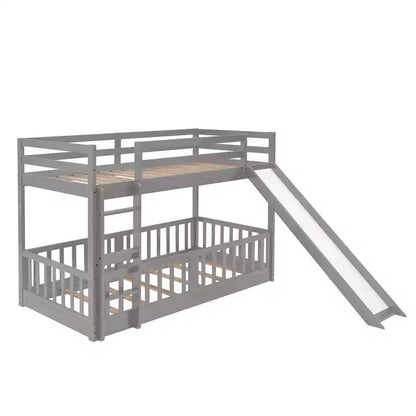 Letto a Castello con Scivolo, Scala e Sponda di Protezione su Tutta la Lunghezza – Struttura in Legno Massello
