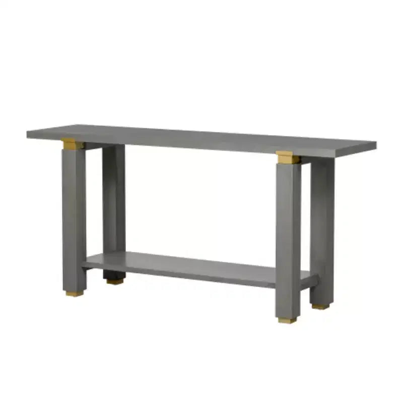 Consolle moderna e minimalista da 160 cm con ripiano a giorno e dettagli in metallo – Pino e MDF